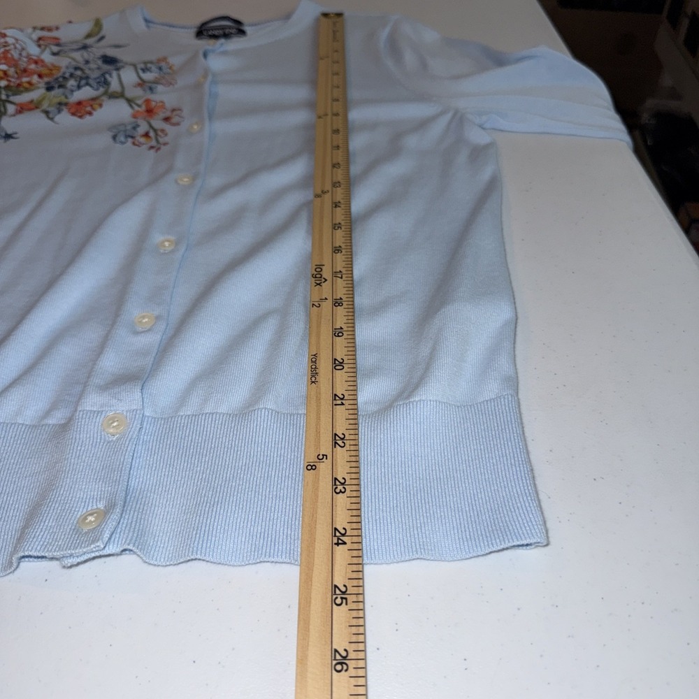 Lands End Embroidered Cardigan Light Blue Floral Feminine NWOT Sz Med Pima Cotto - Picture 8 of 13